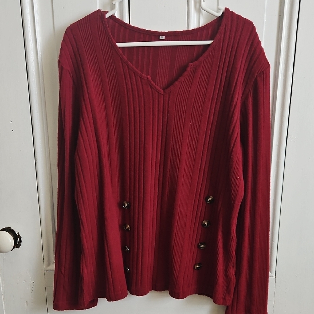 Vibrant Red Ribbed Sweater XL